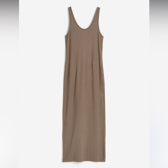 H&M NWT ribbed bodycon taupe dress size small - Picture 1 of 9